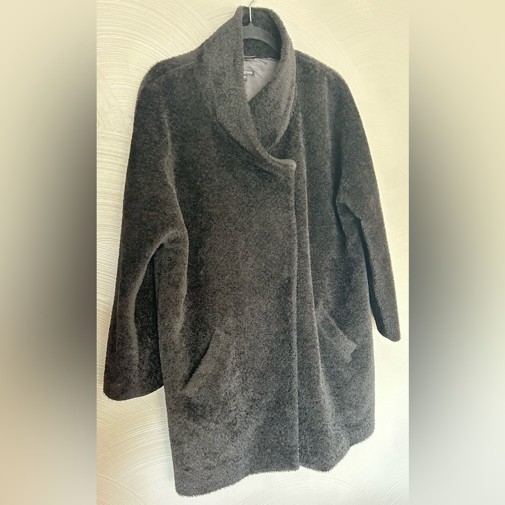 Eileen Fisher Sheared Suri Alpaca-Wool Blend Black Women’s Size S Coat